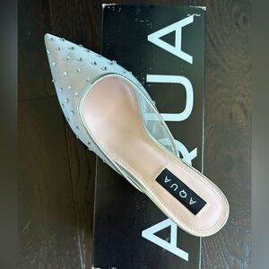 NEW AQUA Women's Soarkly Jeweled Mesh Mules - Silver 8 1/2